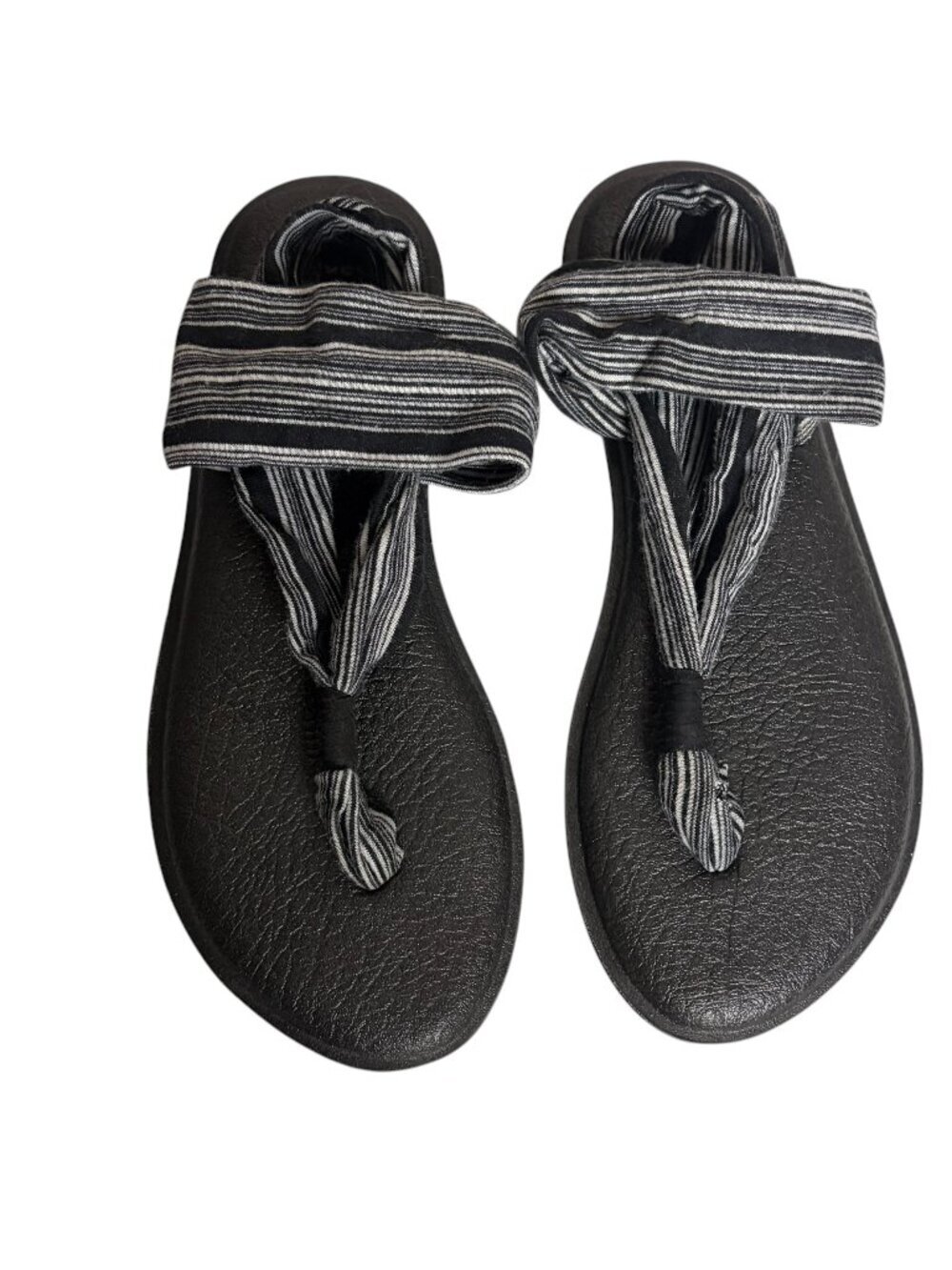 Sanuk Size 8 Yoga Sling Sandals Knit Stripe Strap Black Grey Casual Shoes Beach
